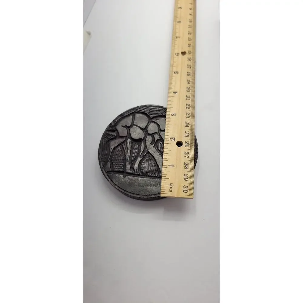 Set of 6 Hand Carved Wooden Drink Coasters Round Abstract Nature Design